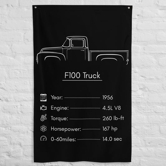 Ford F100 Truck 1956 car silhouette spec flag - White Brick Wall