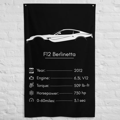 Ferrari F12 Berlinetta 2012 car silhouette spec flag - White Brick Wall