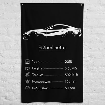 Ferrari F12berlinetta 2013 car silhouette spec flag - White Brick Wall