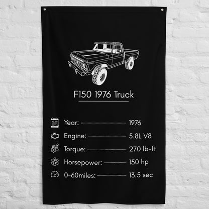 Ford F150 1976 Truck 1976 car silhouette spec flag - White Brick Wall