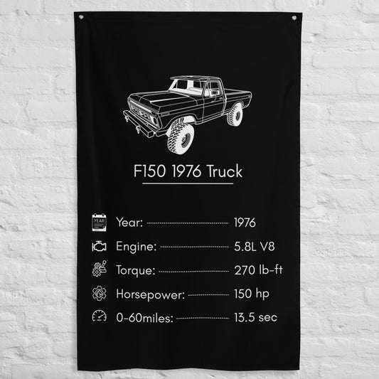 Ford F150 1976 Truck 1976 car silhouette spec flag - White Brick Wall