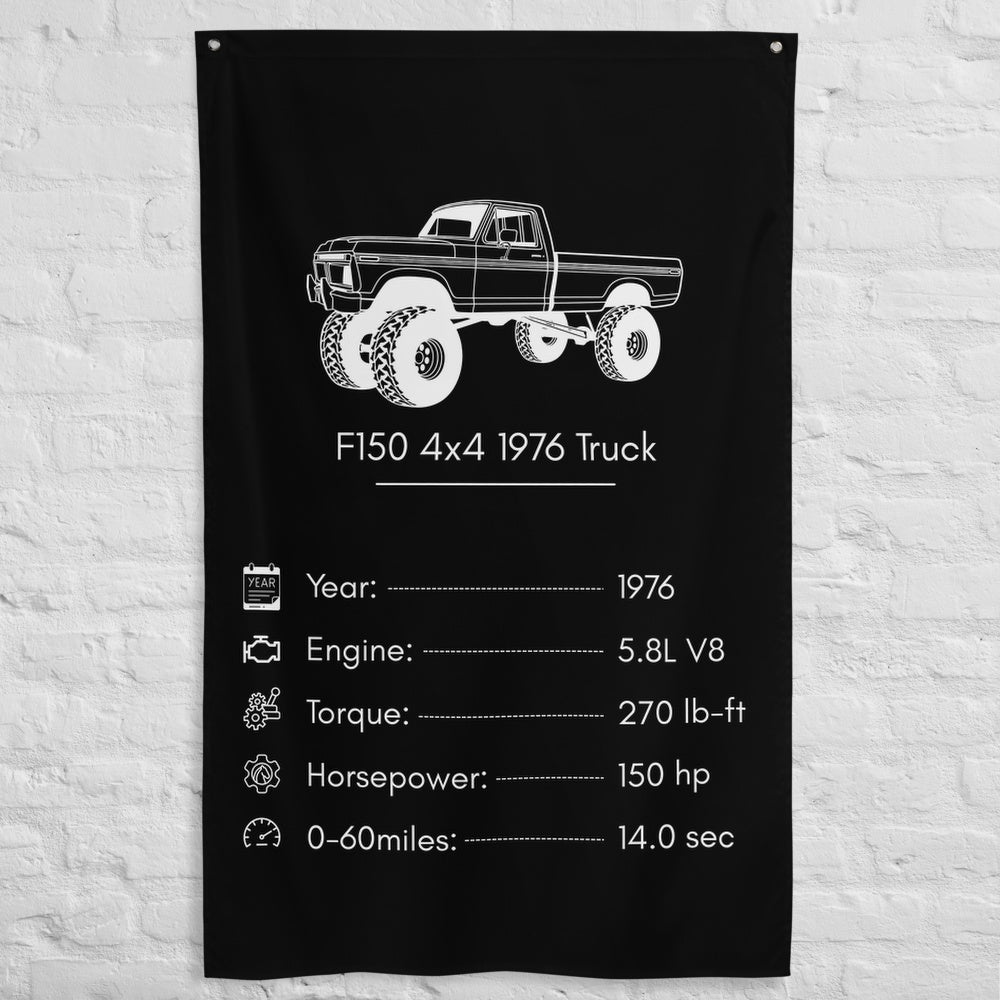 Ford F150 4x4 1976 Truck 1976 car silhouette spec flag - White Brick Wall