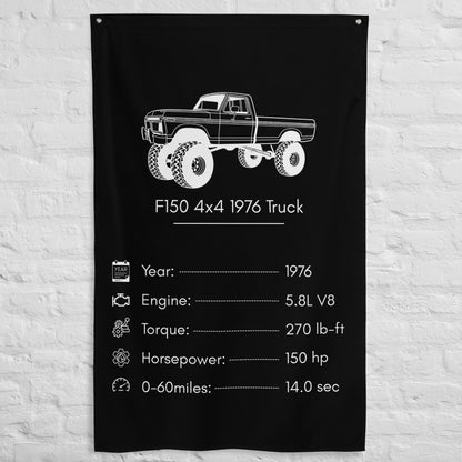 Ford F150 4x4 1976 Truck 1976 car silhouette spec flag - White Brick Wall