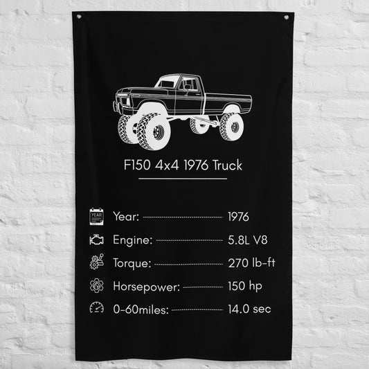 Ford F150 4x4 1976 Truck 1976 car silhouette spec flag - White Brick Wall
