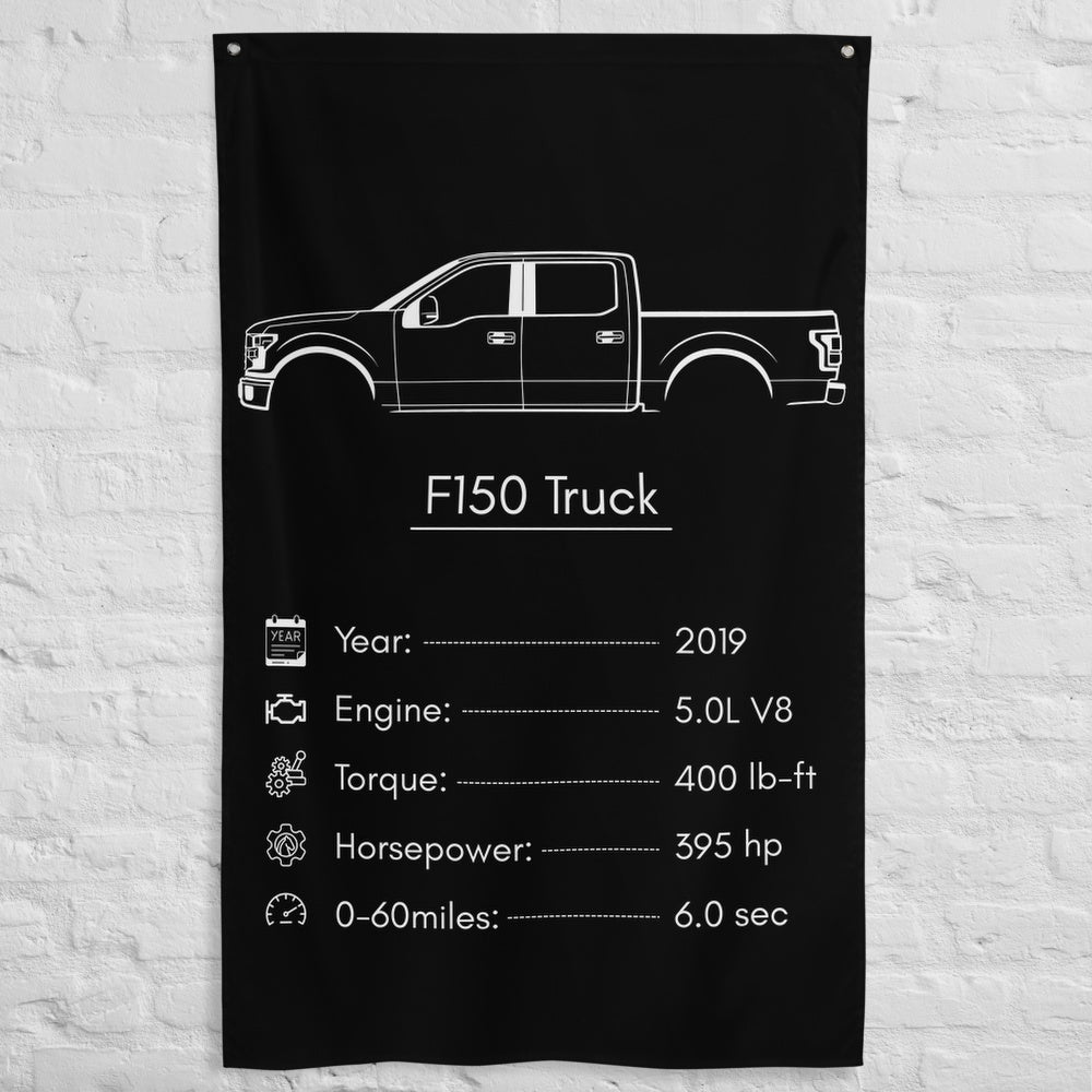 Ford F150 Truck 2019 car silhouette spec flag - White Brick Wall