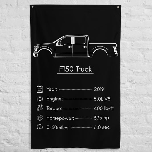 Ford F150 Truck 2019 car silhouette spec flag - White Brick Wall