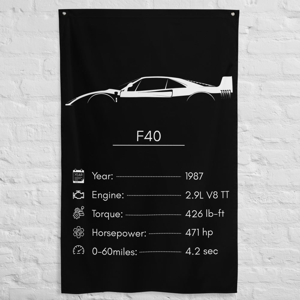 Ferrari F40 1987 car silhouette spec flag - White Brick Wall