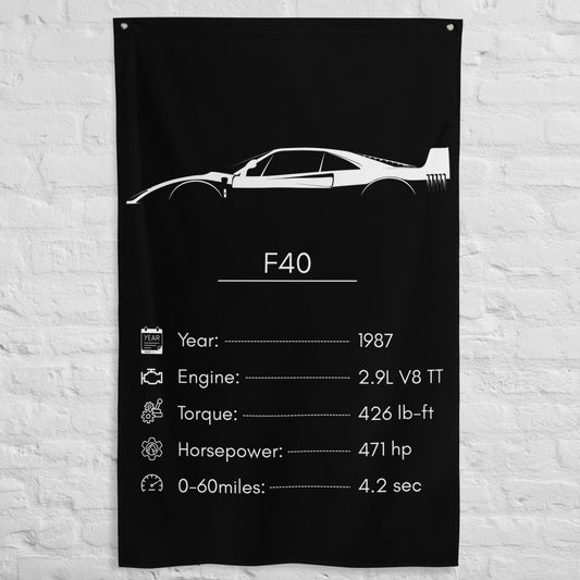 Ferrari F40 1987 car silhouette spec flag - White Brick Wall