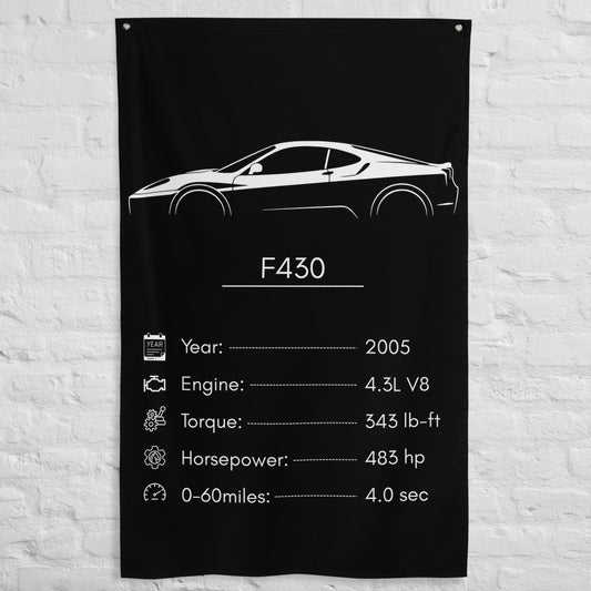 Ferrari F430 2005 car silhouette spec flag - White Brick Wall