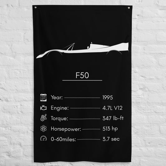 Ferrari F50 1995 car silhouette spec flag - White Brick Wall