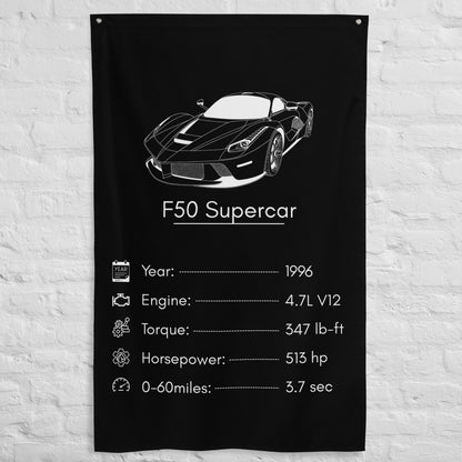 Ferrari F50 Supercar 1996 car silhouette spec flag - White Brick Wall