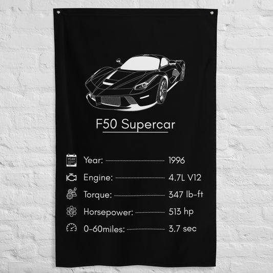 Ferrari F50 Supercar 1996 car silhouette spec flag - White Brick Wall