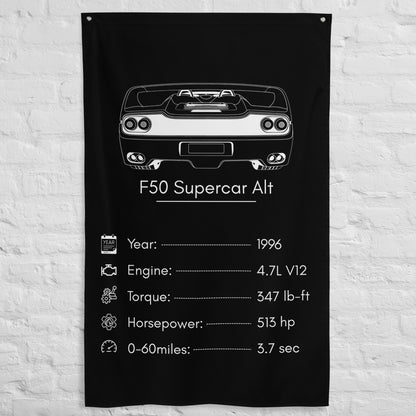 Ferrari F50 Supercar 1996 (Design 2) car silhouette spec flag - White Brick Wall