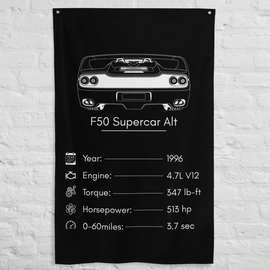 Ferrari F50 Supercar 1996 (Design 2) car silhouette spec flag - White Brick Wall