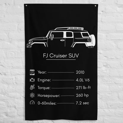 Toyota FJ Cruiser SUV 2010 car silhouette spec flag - White Brick Wall