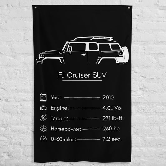 Toyota FJ Cruiser SUV 2010 car silhouette spec flag - White Brick Wall