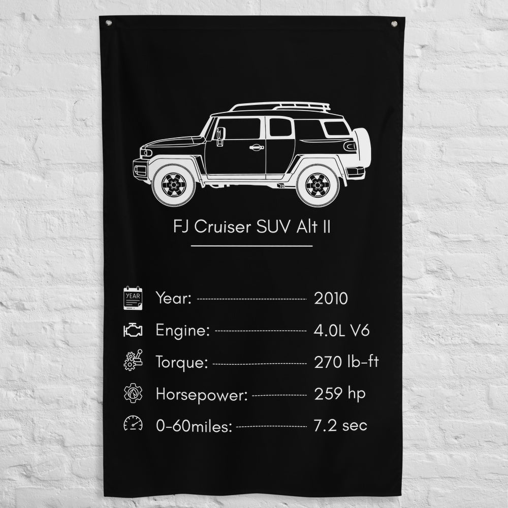 Toyota FJ Cruiser SUV II 2010 car silhouette spec flag - White Brick Wall