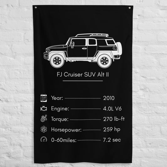 Toyota FJ Cruiser SUV II 2010 car silhouette spec flag - White Brick Wall