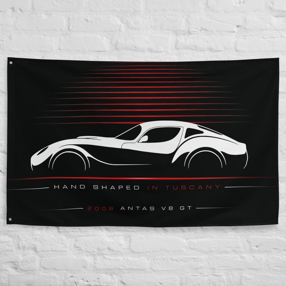FM Auto Antas V8 GT 2006 car silhouette flag - White Brick Wall