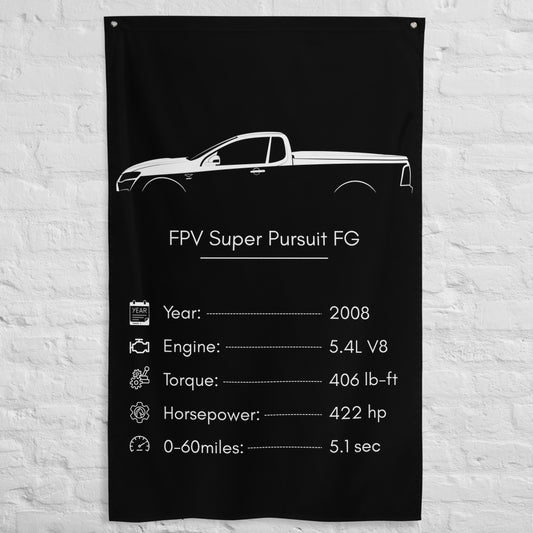 Ford FPV Super Pursuit FG 2008 car silhouette spec flag - White Brick Wall