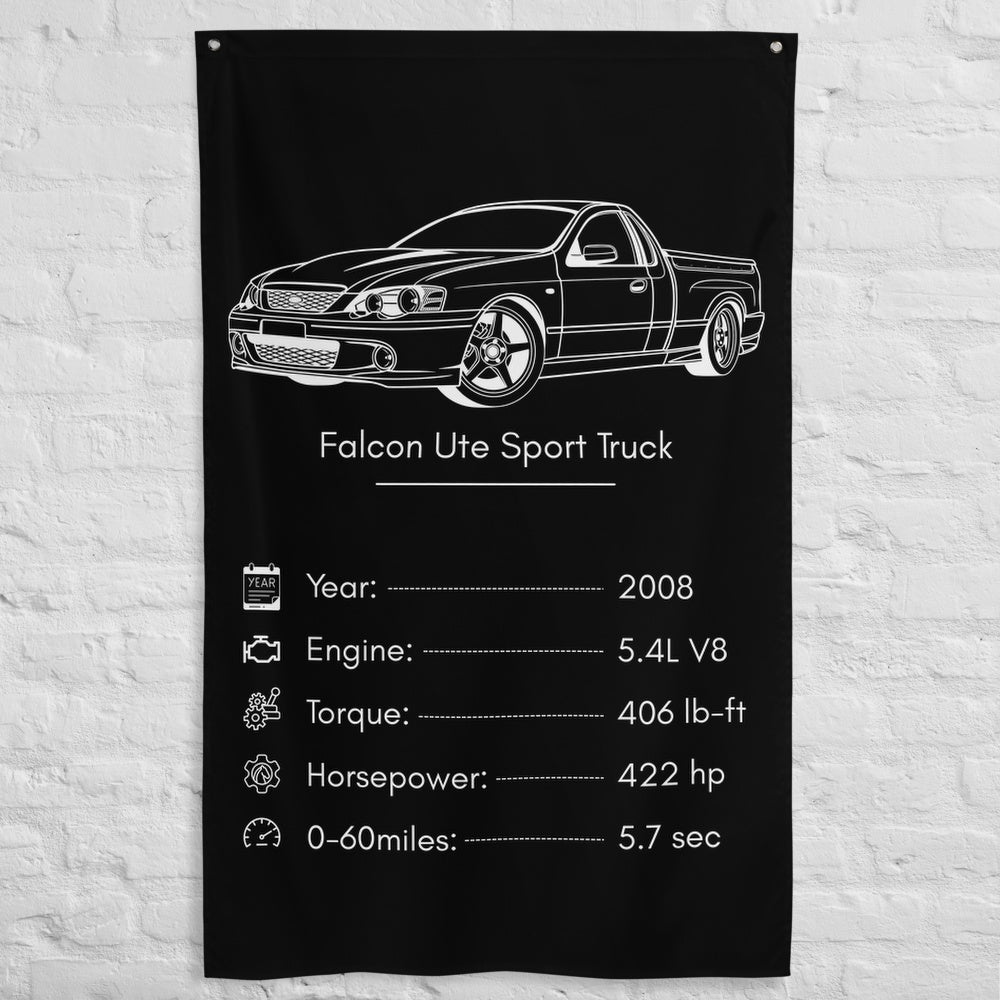 Ford Falcon Ute Sport Truck 2008 car silhouette spec flag - White Brick Wall