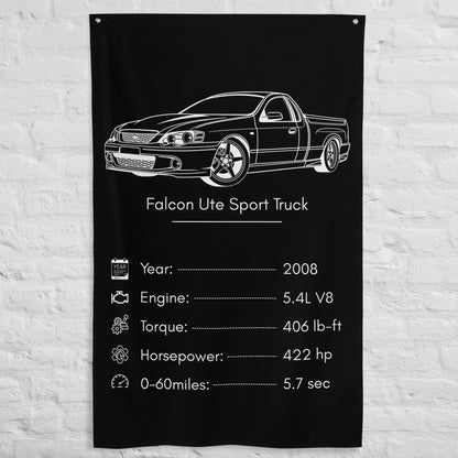 Ford Falcon Ute Sport Truck 2008 car silhouette spec flag - White Brick Wall