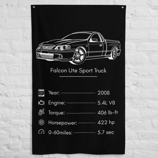 Ford Falcon Ute Sport Truck 2008 car silhouette spec flag - White Brick Wall