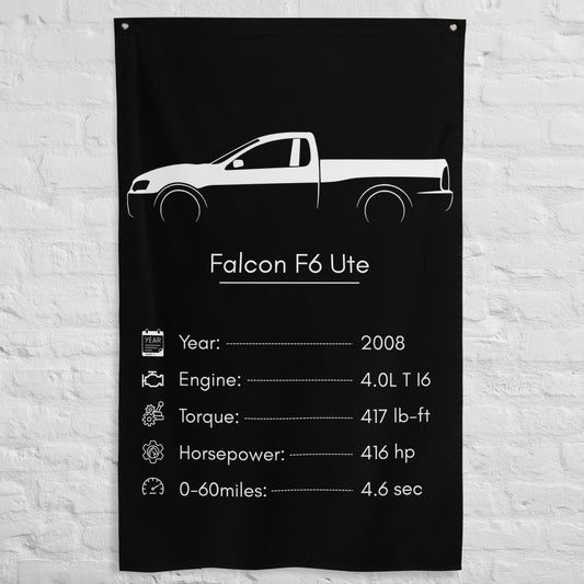 FPV Falcon F6 Ute 2008 car silhouette spec flag - White Brick Wall