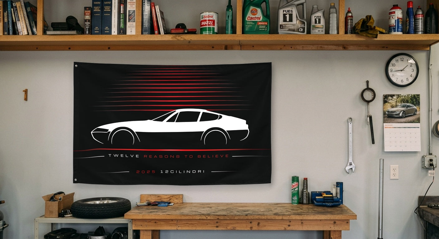 Ferrari 12Cilindri 2025 car silhouette flag - Garage Workbench