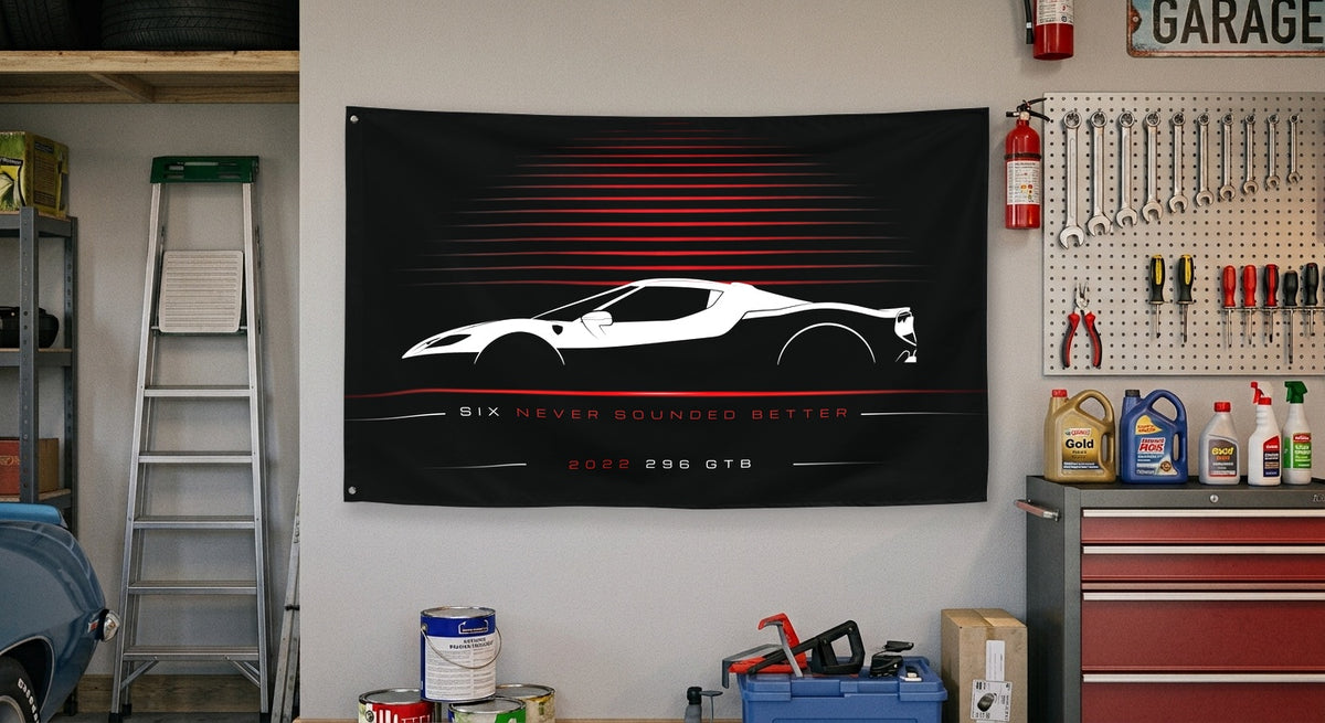 Ferrari 296 GTB 2022 car silhouette flag - Garage Wall