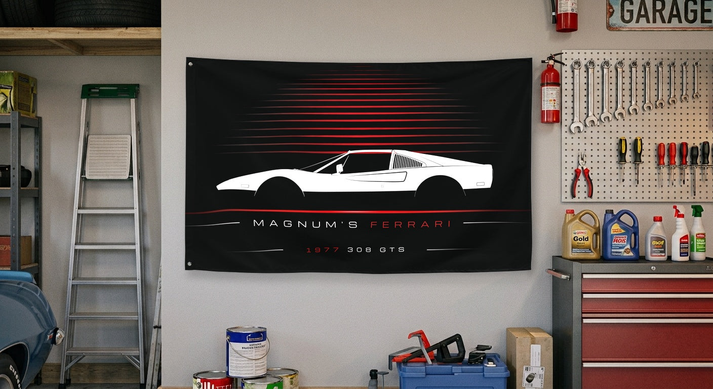 Ferrari 308 GTS 1977 car silhouette flag - Garage Wall