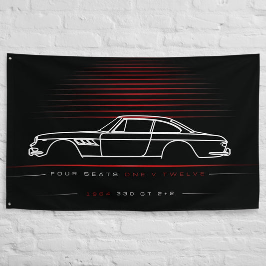 Ferrari 330 GT 2+2 1964 car silhouette flag - White Brick Wall