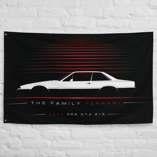 Ferrari 365 GT4 2+2 1972 car silhouette flag - White Brick Wall