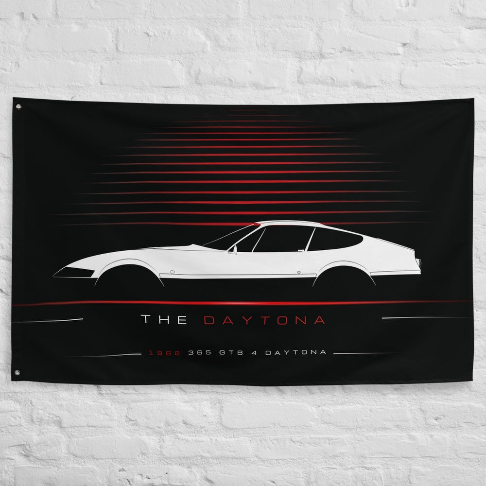 Ferrari 365 GTB 4 Daytona 1968 car silhouette flag - White Brick Wall