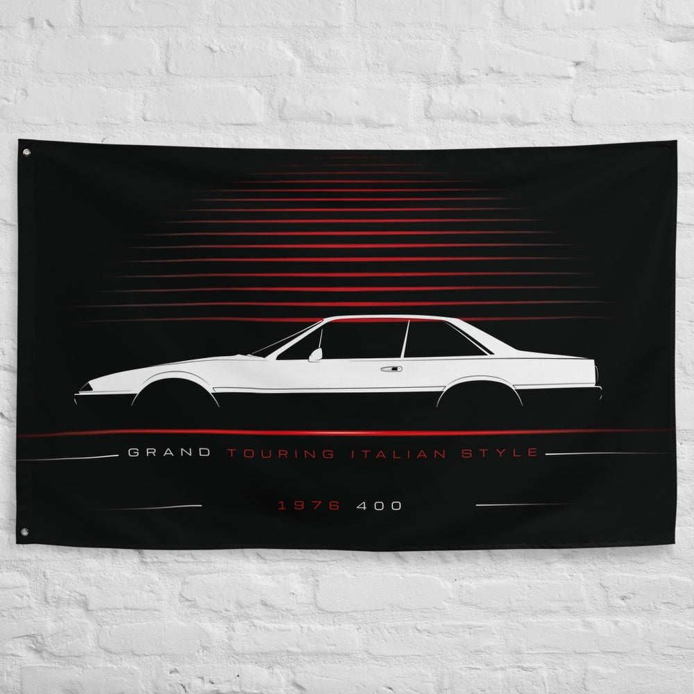Ferrari 400 1976 car silhouette flag - White Brick Wall