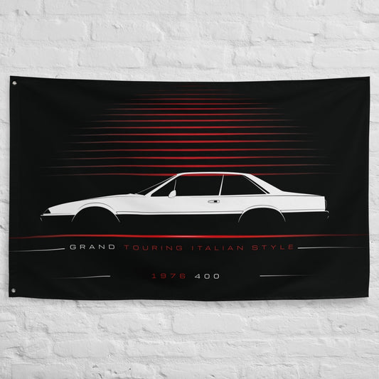 Ferrari 400 1976 car silhouette flag - White Brick Wall