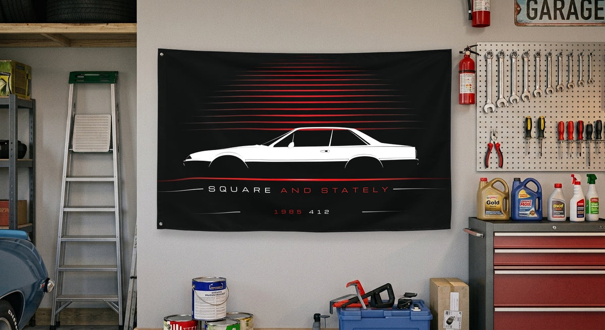 Ferrari 412 1985 car silhouette flag - Garage Wall
