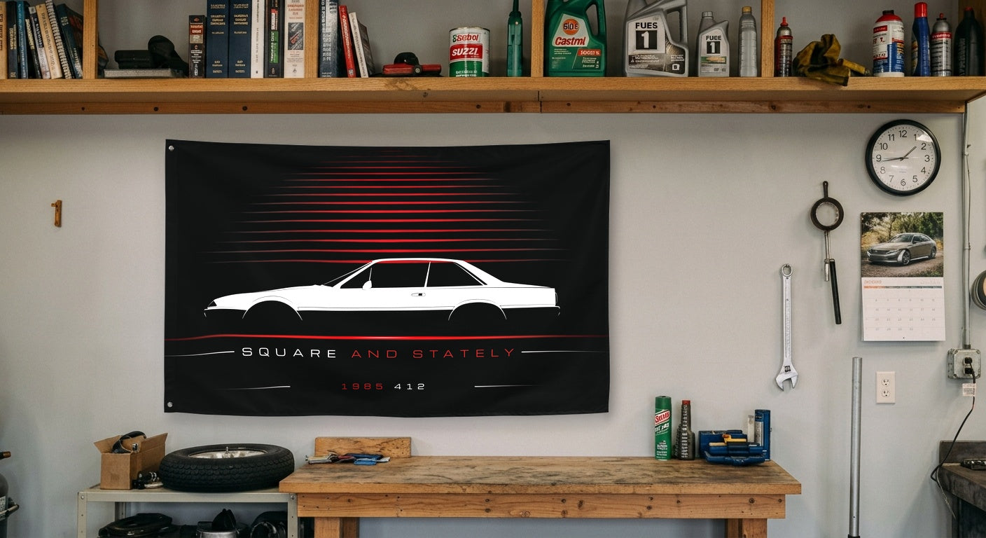 Ferrari 412 1985 car silhouette flag - Garage Workbench