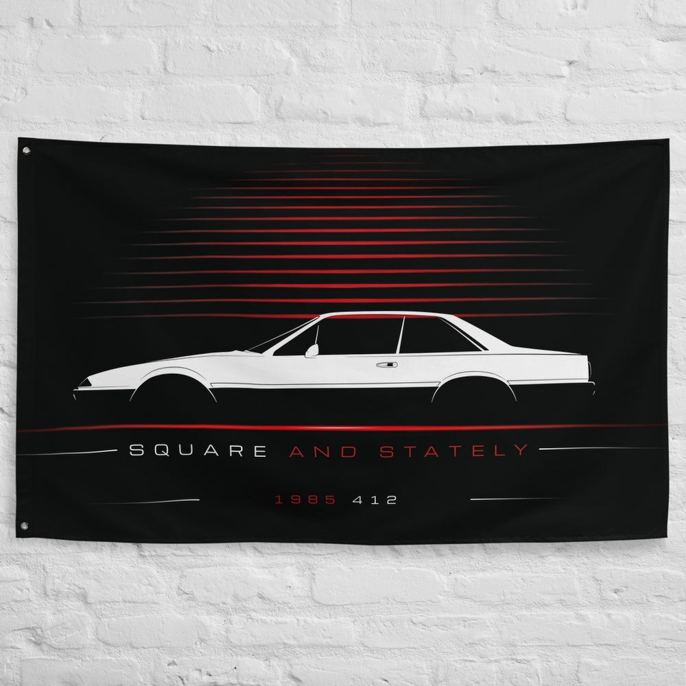 Ferrari 412 1985 car silhouette flag - White Brick Wall