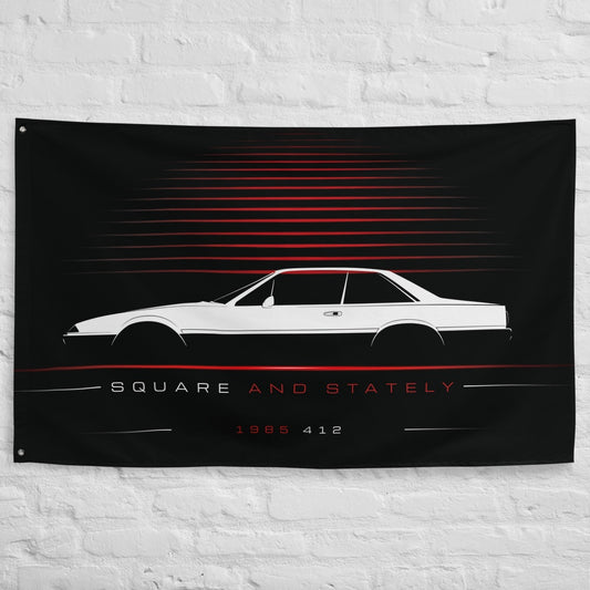 Ferrari 412 1985 car silhouette flag - White Brick Wall