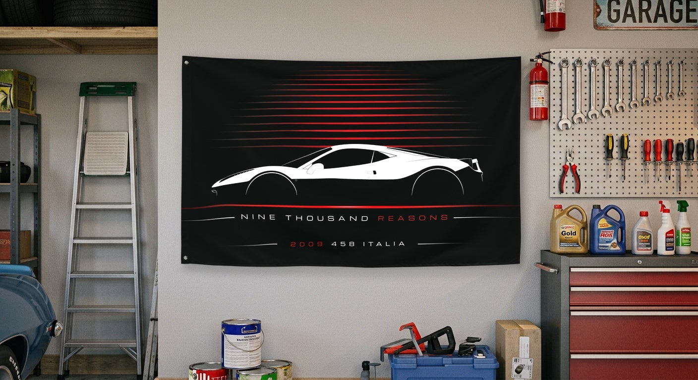 Ferrari 458 Italia 2009 car silhouette flag - Garage Wall
