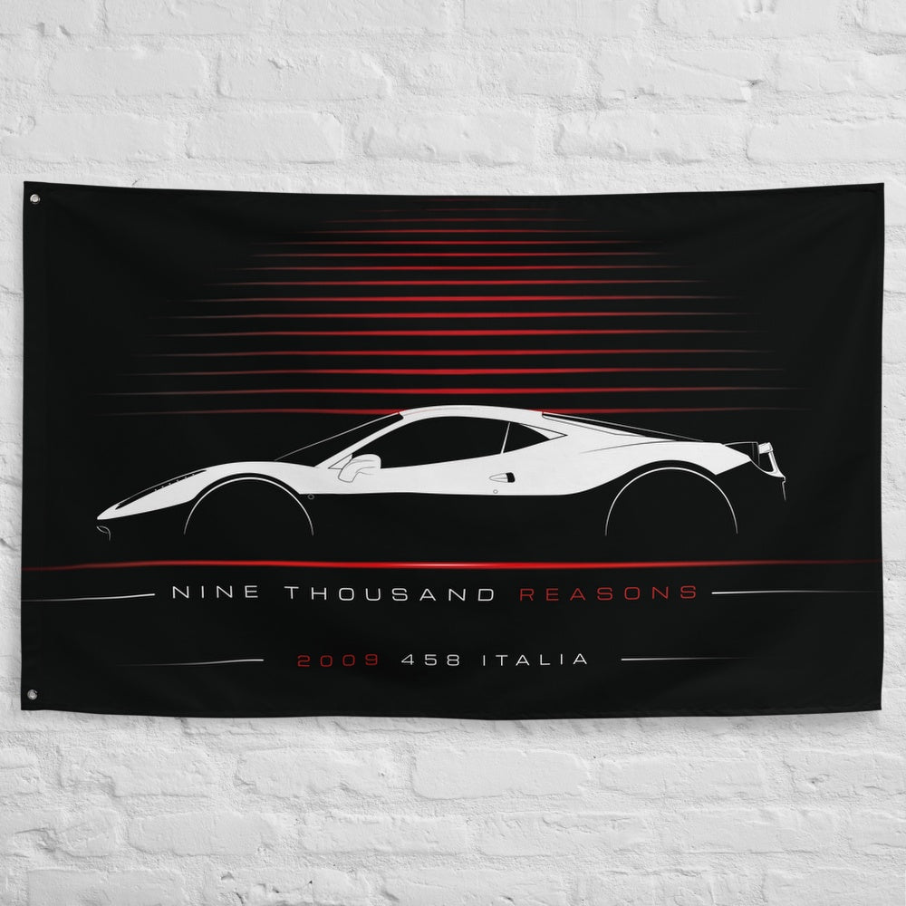 Ferrari 458 Italia 2009 car silhouette flag - White Brick Wall
