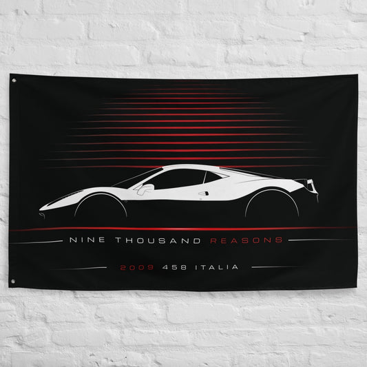 Ferrari 458 Italia 2009 car silhouette flag - White Brick Wall