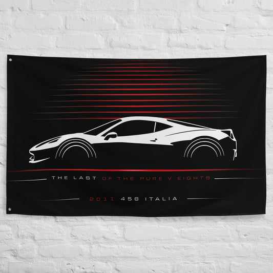 Ferrari 458 Italia 2011 car silhouette flag - White Brick Wall