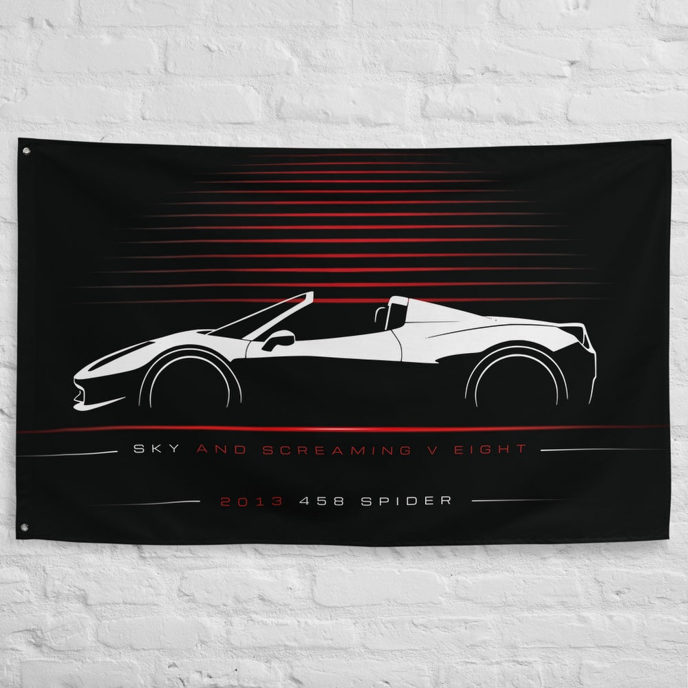 Ferrari 458 Spider 2013 car silhouette flag - White Brick Wall