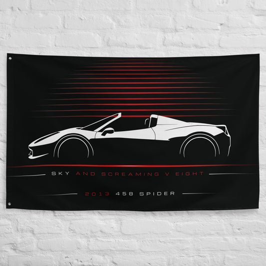 Ferrari 458 Spider 2013 car silhouette flag - White Brick Wall