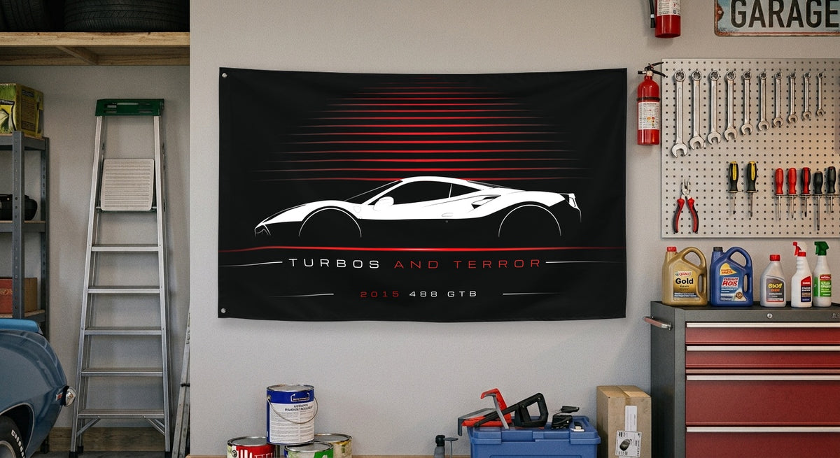 Ferrari 488 GTB 2015 car silhouette flag - Garage Wall