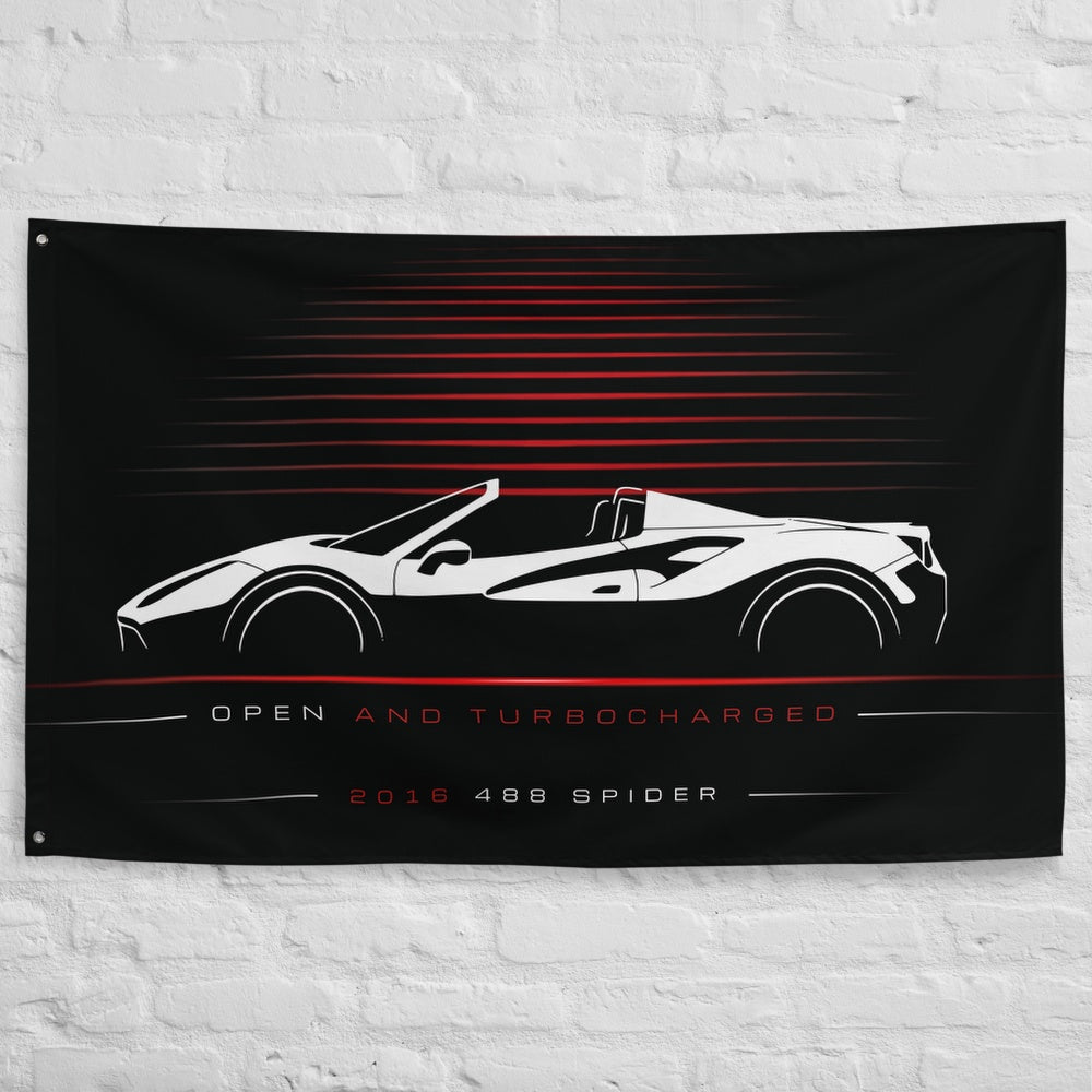 Ferrari 488 Spider 2016 car silhouette flag - White Brick Wall