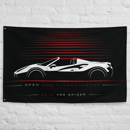 Ferrari 488 Spider 2016 car silhouette flag - White Brick Wall