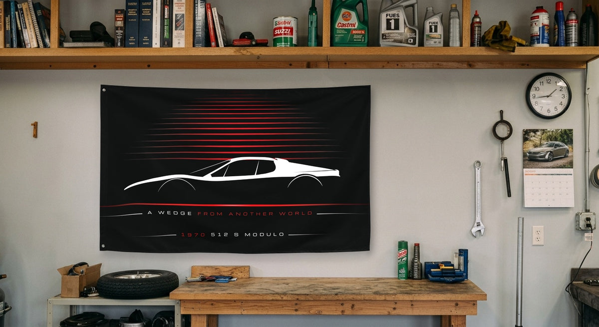 Ferrari 512 S Modulo 1970 car silhouette flag - Garage Workbench